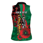 South Sydney Rabbitohs ANZAC Personalised Women Sleeveless Polo Shirt Lest We Forget Poppy Camo
