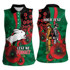 South Sydney Rabbitohs ANZAC Personalised Women Sleeveless Polo Shirt Lest We Forget Poppy Camo