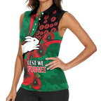 South Sydney Rabbitohs ANZAC Personalised Women Sleeveless Polo Shirt Lest We Forget Poppy Camo