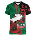 South Sydney Rabbitohs ANZAC Personalised Women V-Neck T-Shirt Lest We Forget Poppy Camo