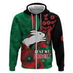 South Sydney Rabbitohs ANZAC Personalised Zip Hoodie Lest We Forget Poppy Camo