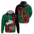 South Sydney Rabbitohs ANZAC Personalised Zip Hoodie Lest We Forget Poppy Camo