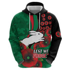 South Sydney Rabbitohs ANZAC Personalised Zip Hoodie Lest We Forget Poppy Camo