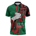 South Sydney Rabbitohs ANZAC Personalised Zipper Polo Shirt Lest We Forget Poppy Camo