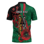 South Sydney Rabbitohs ANZAC Personalised Zipper Polo Shirt Lest We Forget Poppy Camo