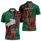 South Sydney Rabbitohs ANZAC Personalised Zipper Polo Shirt Lest We Forget Poppy Camo