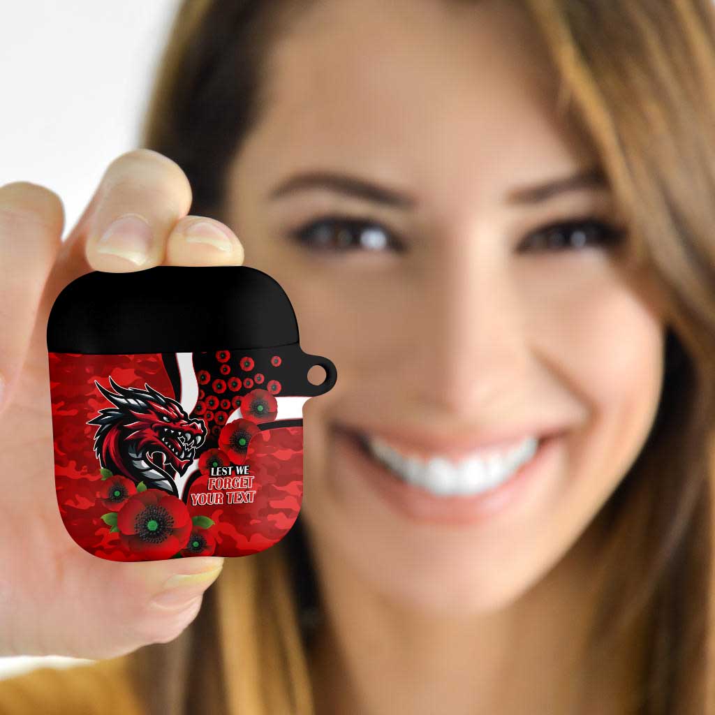 St George Illawarra Dragons ANZAC Personalised AirPods Case Lest We Forget Poppy Camo