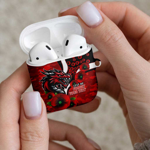 St George Illawarra Dragons ANZAC Personalised AirPods Case Lest We Forget Poppy Camo