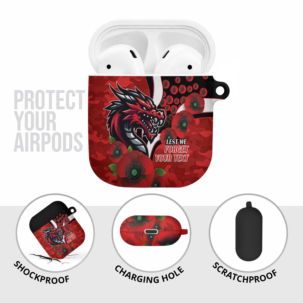 St George Illawarra Dragons ANZAC Personalised AirPods Case Lest We Forget Poppy Camo