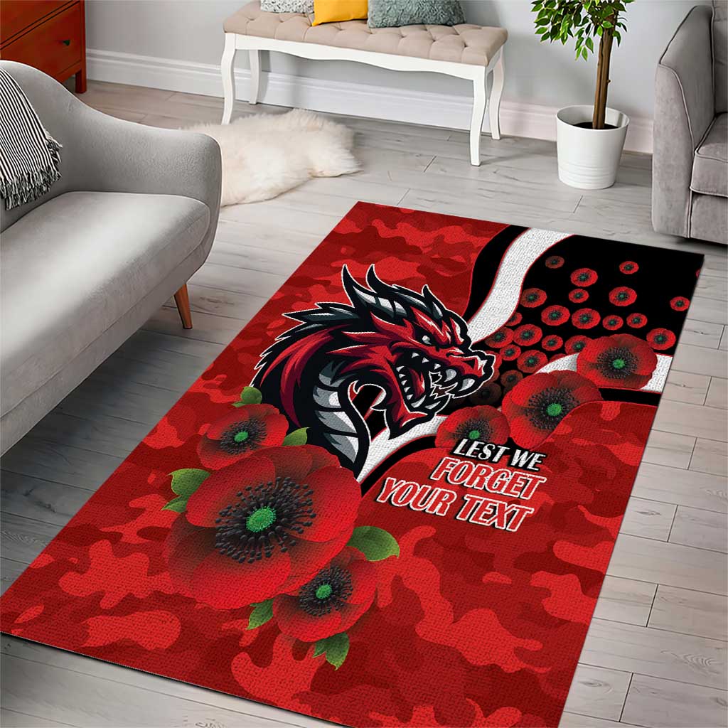 St George Illawarra Dragons ANZAC Personalised Area Rug Lest We Forget Poppy Camo