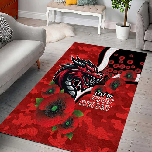 St George Illawarra Dragons ANZAC Personalised Area Rug Lest We Forget Poppy Camo