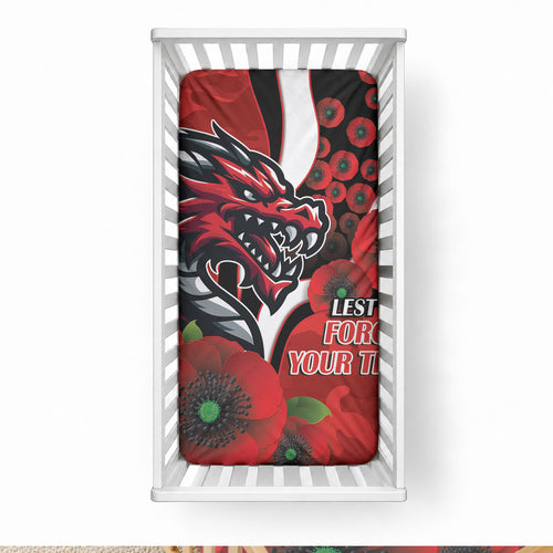 St George Illawarra Dragons ANZAC Personalised Baby Bed Cover Lest We Forget Poppy Camo
