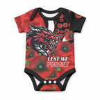 St George Illawarra Dragons ANZAC Personalised Baby Onesie Lest We Forget Poppy Camo