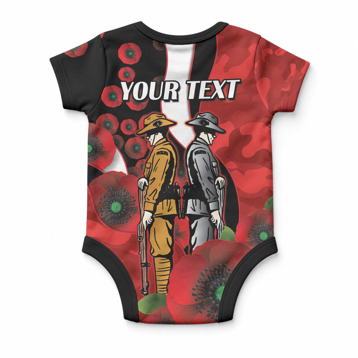 St George Illawarra Dragons ANZAC Personalised Baby Onesie Lest We Forget Poppy Camo