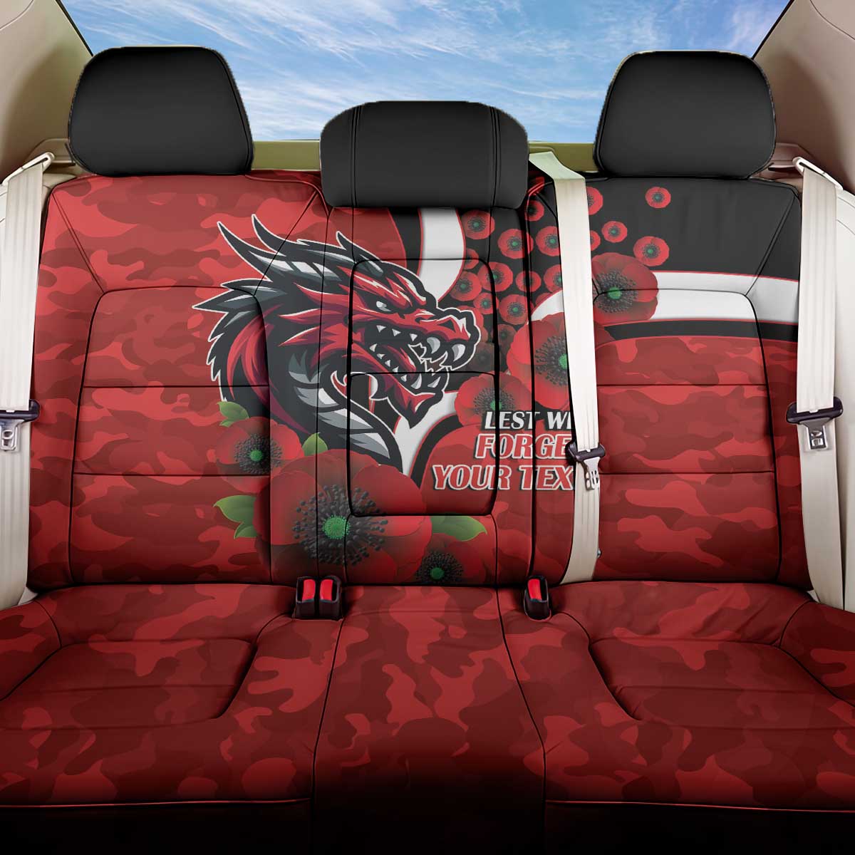 St George Illawarra Dragons ANZAC Personalised Back Car Seat Cover Lest We Forget Poppy Camo