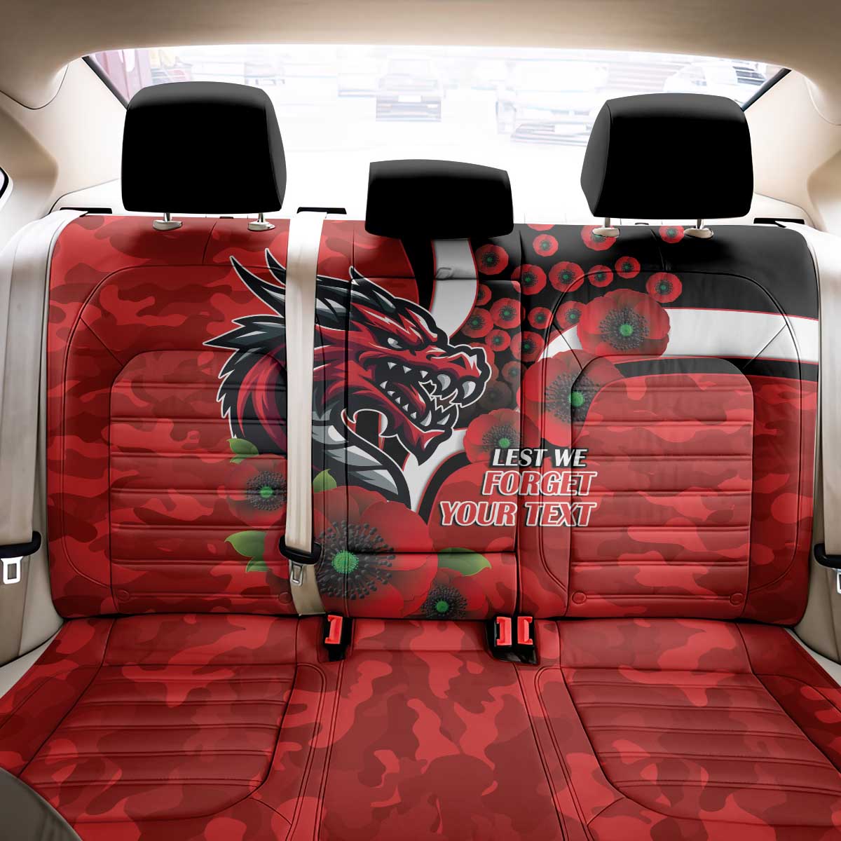 St George Illawarra Dragons ANZAC Personalised Back Car Seat Cover Lest We Forget Poppy Camo