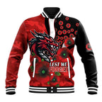St George Illawarra Dragons ANZAC Personalised Baseball Jacket Lest We Forget Poppy Camo