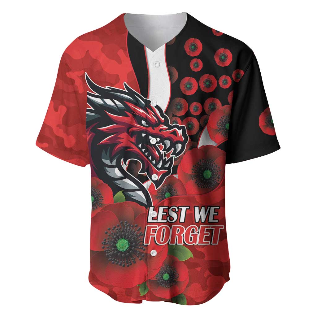 St George Illawarra Dragons ANZAC Personalised Baseball Jersey Lest We Forget Poppy Camo