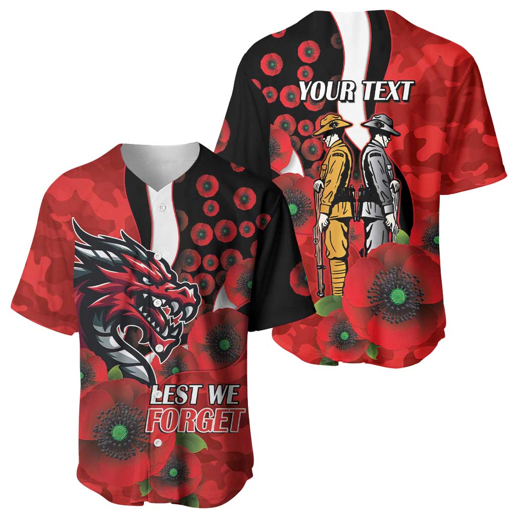 St George Illawarra Dragons ANZAC Personalised Baseball Jersey Lest We Forget Poppy Camo