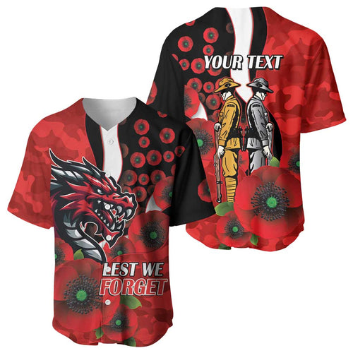 St George Illawarra Dragons ANZAC Personalised Baseball Jersey Lest We Forget Poppy Camo