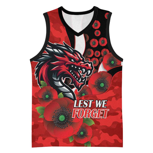 St George Illawarra Dragons ANZAC Personalised Basketball Jersey Lest We Forget Poppy Camo