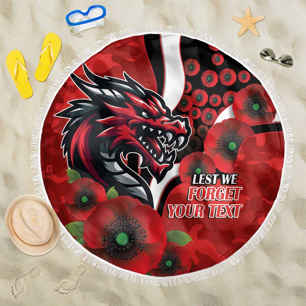 St George Illawarra Dragons ANZAC Personalised Beach Blanket Lest We Forget Poppy Camo
