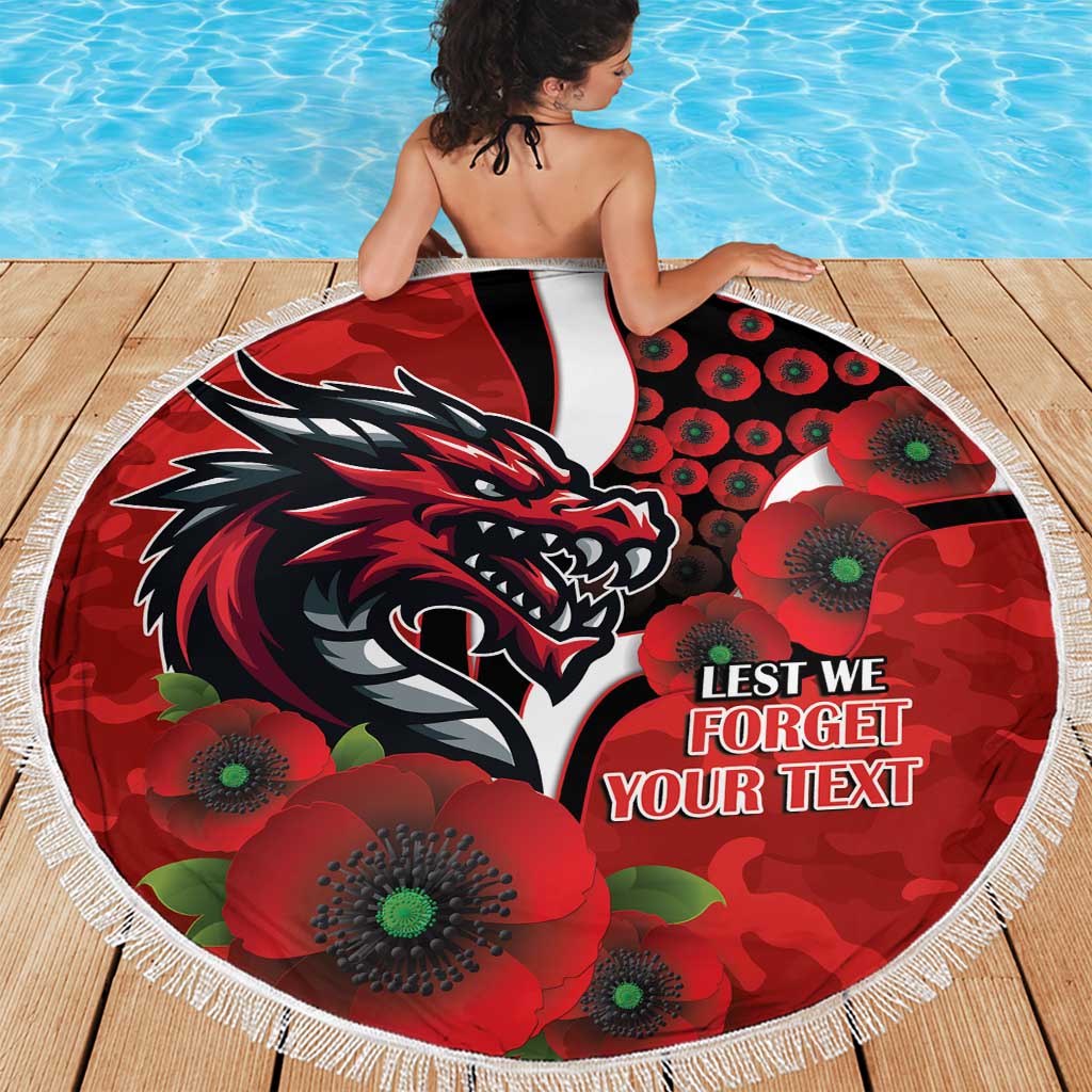 St George Illawarra Dragons ANZAC Personalised Beach Blanket Lest We Forget Poppy Camo