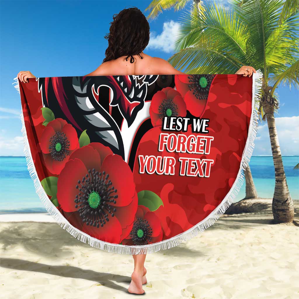 St George Illawarra Dragons ANZAC Personalised Beach Blanket Lest We Forget Poppy Camo