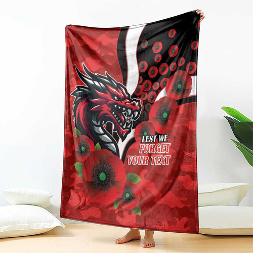 St George Illawarra Dragons ANZAC Personalised Blanket Lest We Forget Poppy Camo