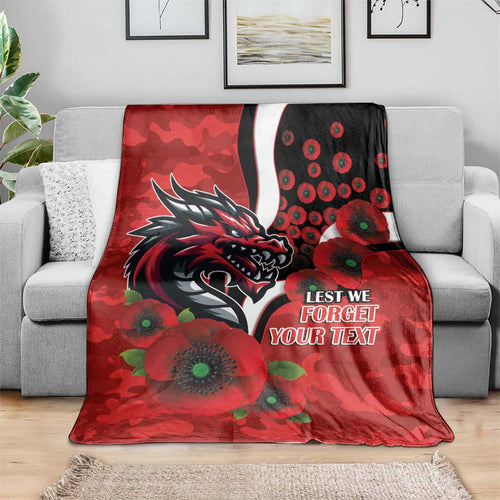 St George Illawarra Dragons ANZAC Personalised Blanket Lest We Forget Poppy Camo