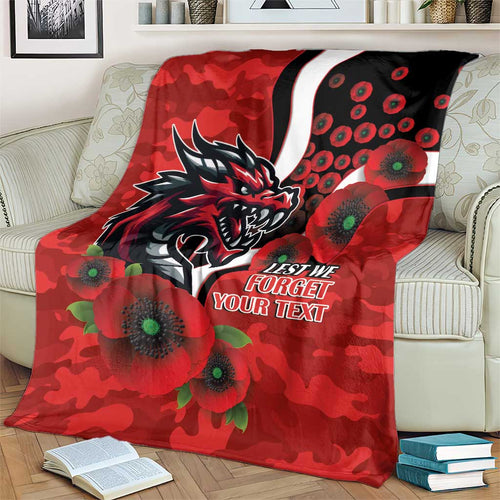 St George Illawarra Dragons ANZAC Personalised Blanket Lest We Forget Poppy Camo