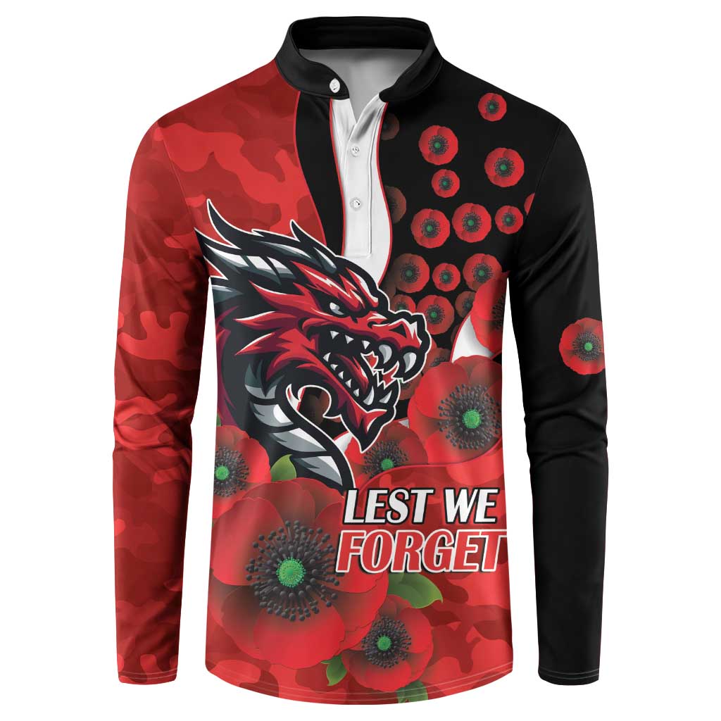St George Illawarra Dragons ANZAC Personalised Button Sweatshirt Lest We Forget Poppy Camo
