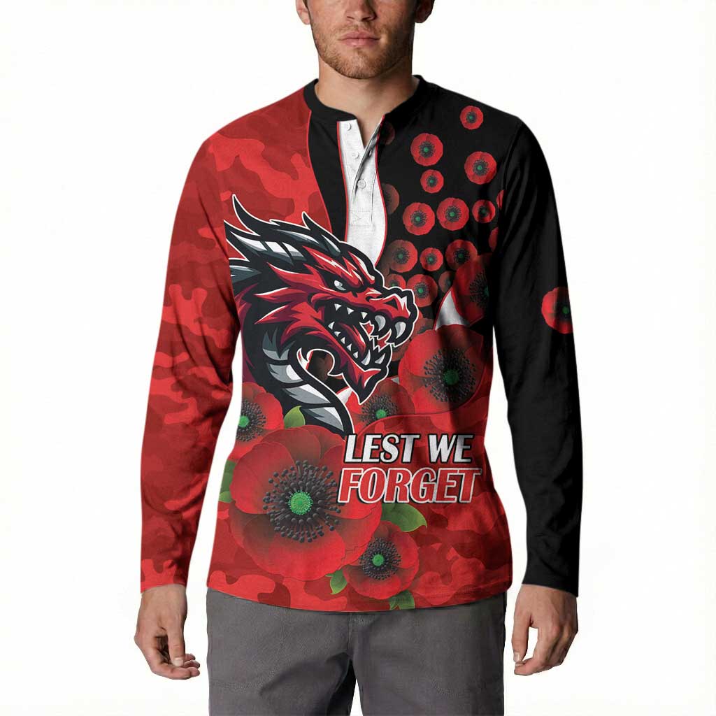 St George Illawarra Dragons ANZAC Personalised Button Sweatshirt Lest We Forget Poppy Camo