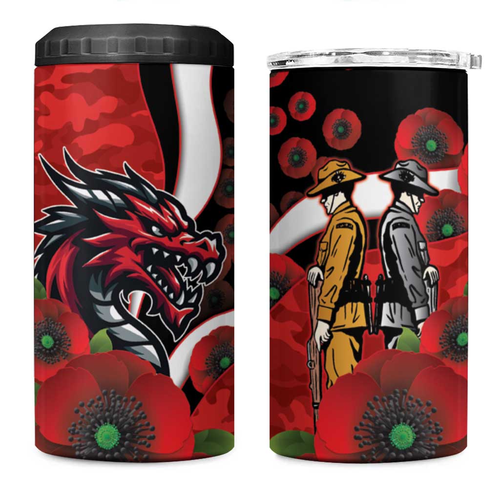 St George Illawarra Dragons ANZAC Personalised 4 in 1 Can Cooler Tumbler Lest We Forget Poppy Camo