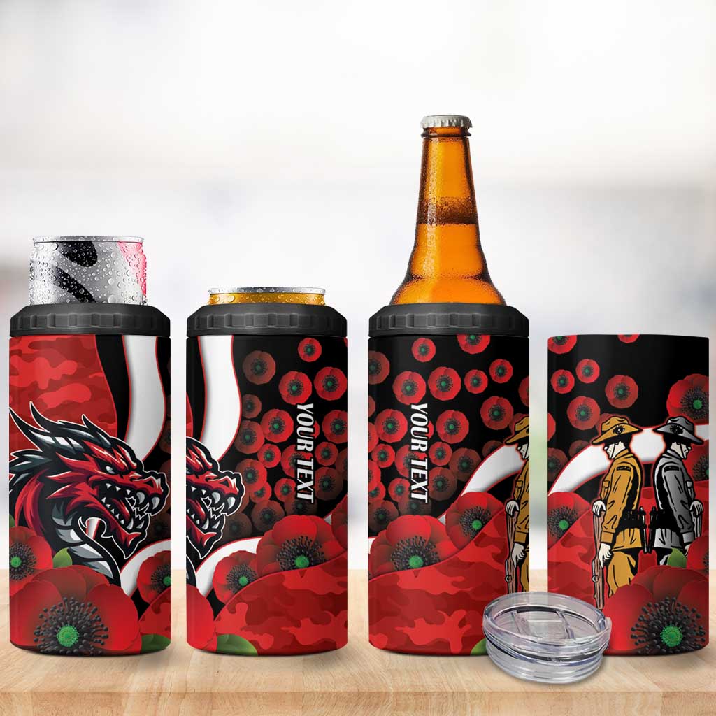 St George Illawarra Dragons ANZAC Personalised 4 in 1 Can Cooler Tumbler Lest We Forget Poppy Camo