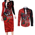 St George Illawarra Dragons ANZAC Personalised Couples Matching Long Sleeve Bodycon Dress and Long Sleeve Button Shirt Lest We Forget Poppy Camo