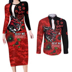 St George Illawarra Dragons ANZAC Personalised Couples Matching Long Sleeve Bodycon Dress and Long Sleeve Button Shirt Lest We Forget Poppy Camo