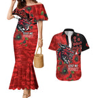 St George Illawarra Dragons ANZAC Personalised Couples Matching Mermaid Dress and Hawaiian Shirt Lest We Forget Poppy Camo