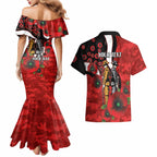 St George Illawarra Dragons ANZAC Personalised Couples Matching Mermaid Dress and Hawaiian Shirt Lest We Forget Poppy Camo