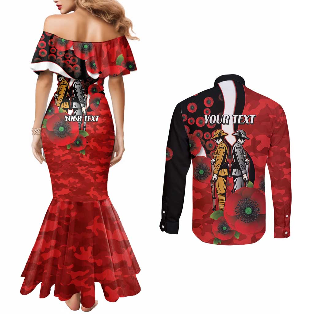 St George Illawarra Dragons ANZAC Personalised Couples Matching Mermaid Dress and Long Sleeve Button Shirt Lest We Forget Poppy Camo