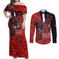 St George Illawarra Dragons ANZAC Personalised Couples Matching Off Shoulder Maxi Dress and Long Sleeve Button Shirt Lest We Forget Poppy Camo