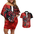St George Illawarra Dragons ANZAC Personalised Couples Matching Off Shoulder Short Dress and Hawaiian Shirt Lest We Forget Poppy Camo