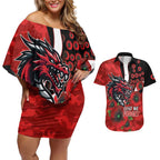 St George Illawarra Dragons ANZAC Personalised Couples Matching Off Shoulder Short Dress and Hawaiian Shirt Lest We Forget Poppy Camo