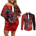 St George Illawarra Dragons ANZAC Personalised Couples Matching Off Shoulder Short Dress and Long Sleeve Button Shirt Lest We Forget Poppy Camo