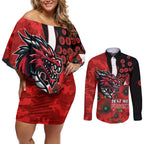 St George Illawarra Dragons ANZAC Personalised Couples Matching Off Shoulder Short Dress and Long Sleeve Button Shirt Lest We Forget Poppy Camo