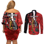 St George Illawarra Dragons ANZAC Personalised Couples Matching Off Shoulder Short Dress and Long Sleeve Button Shirt Lest We Forget Poppy Camo