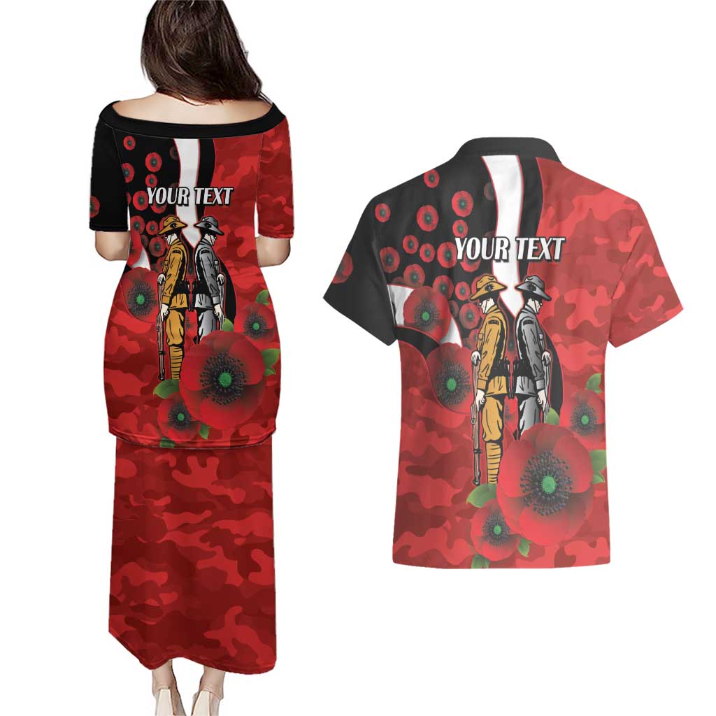 St George Illawarra Dragons ANZAC Personalised Couples Matching Puletasi and Hawaiian Shirt Lest We Forget Poppy Camo