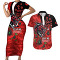 St George Illawarra Dragons ANZAC Personalised Couples Matching Short Sleeve Bodycon Dress and Hawaiian Shirt Lest We Forget Poppy Camo