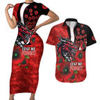 St George Illawarra Dragons ANZAC Personalised Couples Matching Short Sleeve Bodycon Dress and Hawaiian Shirt Lest We Forget Poppy Camo