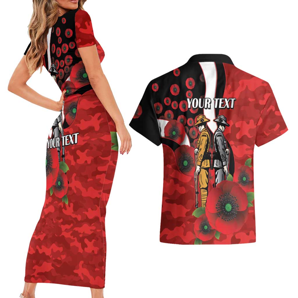 St George Illawarra Dragons ANZAC Personalised Couples Matching Short Sleeve Bodycon Dress and Hawaiian Shirt Lest We Forget Poppy Camo